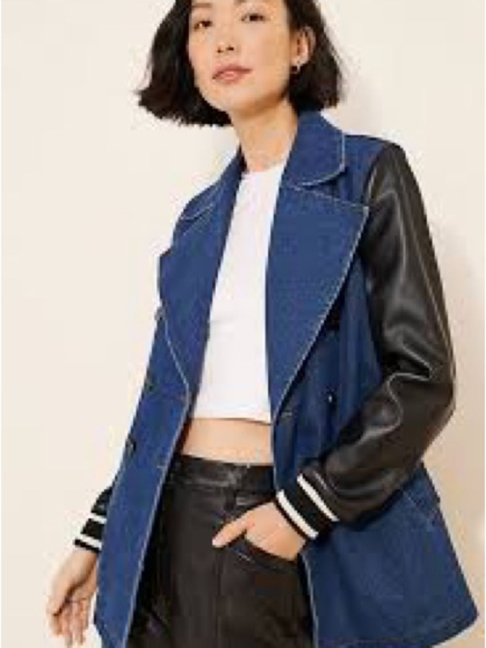 Dolan Left Coast Collection XL Mixed Media Denim Faux Leather Moto Jacket Anthro
